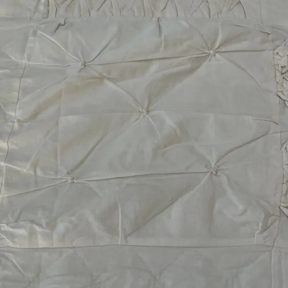 Full Coverlet Hand Quilted Textured Patchwork Braided Trellis Squares Ivory Pink